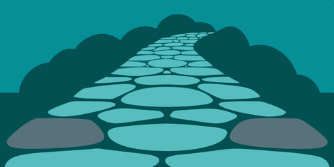 A winding charming and old garden stone pathway cartoon video background scene vector illustration