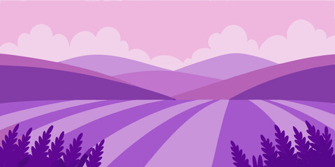 A beautiful fragrant and purple relaxing lavender field cartoon video background scene vector illustration