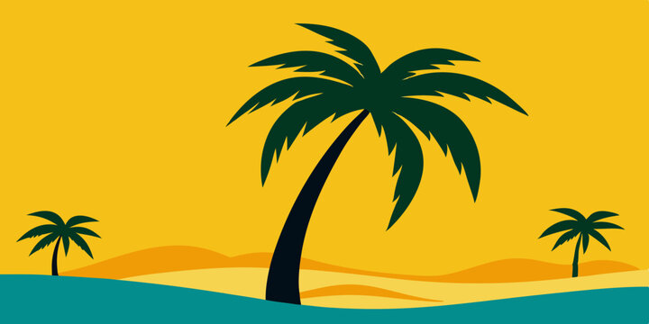 A relaxing exotic sunny tropical palm beach cartoon video background scene vector illustration