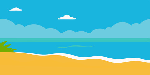 A serene tropical paradise sandy sea beach cartoon video background scene vector illustration
