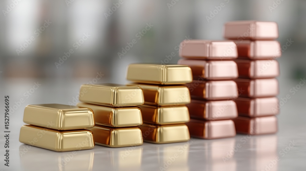 Aufkleber a stacked array of gold and copper bars shines under soft lighting. the image captures wealth and lu