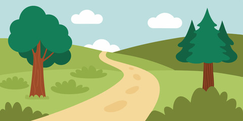 Obraz premium A quiet winding simple gravel path in woods cartoon video background scene vector illustration