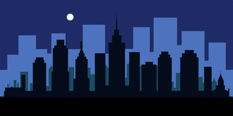Fototapeta premium Vibrant City Skyline Animation Cartoon Video Background at Night Vector