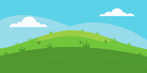 Fototapeta premium Serene Grassy Hill Animation Cartoon Video Background Vector Illustration