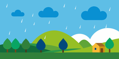 Obraz premium Atmospheric Rainy Countryside Animation Cartoon Video Background Vector