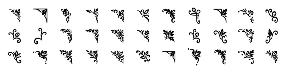 Decorative floral corners set. vintage frames borders. Isolated vector ornament. Vintage Calligraphic Corners Decoration Set. Vector illustration