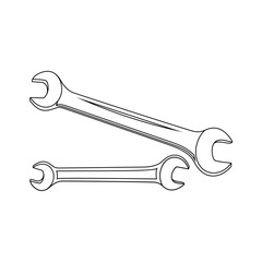Vector logo, two antique wrench or spanner tools