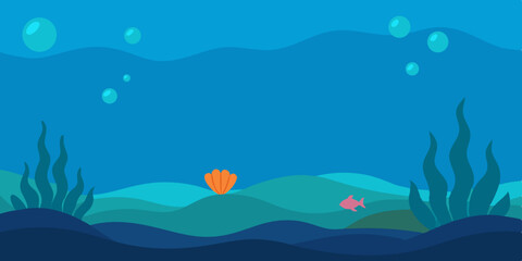Obraz premium Colorful deep ocean underwater life reef cartoon video background scene vector illustration