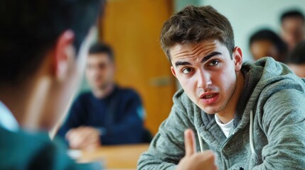 A teenager responding sarcastically to a teacher in class, representing the audacity of impertinence in youth