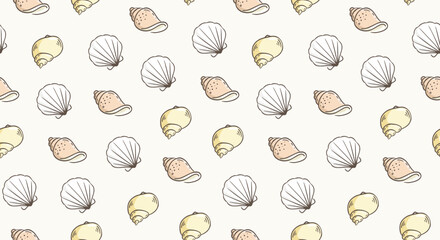 Seashell background. Seamless doodle shell seamless vector pattern.