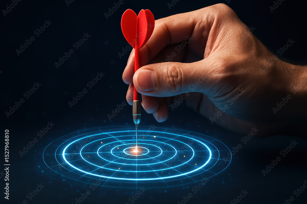 Poster precision and focus drive success as a guides a red dart into the center a glowing target symbolizin