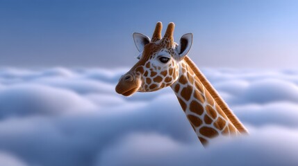 Obraz premium Giraffe reaching through cloud layers in a surreal scene
