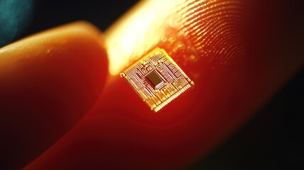 A microchip on a fingertip, illustrating the imperceptible yet powerful technology within tiny devices
