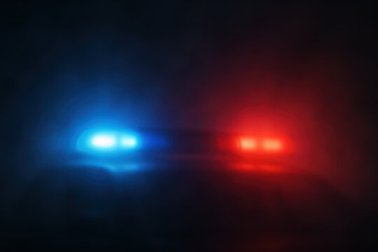 Urgency and alertness are conveyed through flashing emergency lights glowing in soft atmospheric haze symbolizing swift response