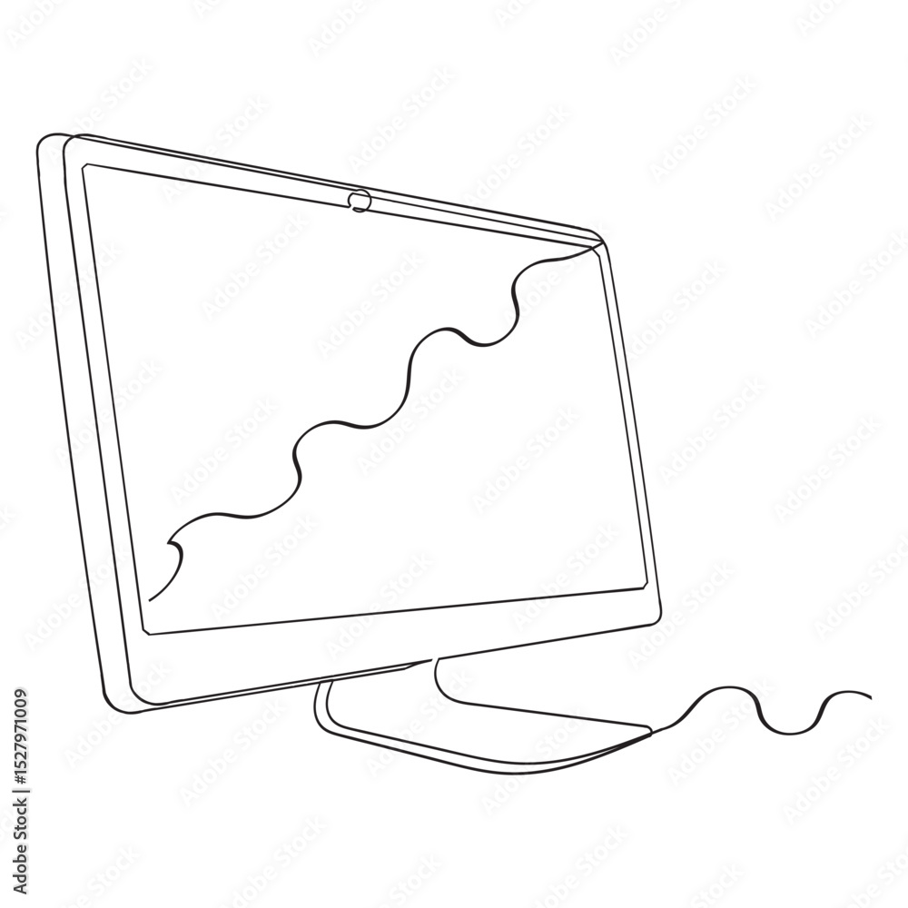 Poster continuous line drawing computer icon computer monitors icon vector.