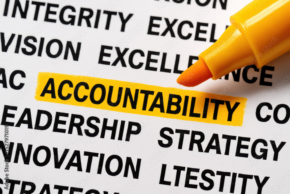Aufkleber a close-up view key business values emphasizes accountability as a foundational concept highlighted 