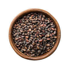 Fototapeta premium Black beans in a wooden bowl healthy food legumes nutrition, isolated on transparent background, perfect cutout, PNG