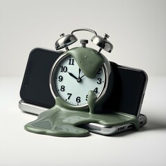Time Meltdown: A surreal representation of time's fluidity, with a melting clock resting on a smartphone. The scene is a study in texture and perspective.