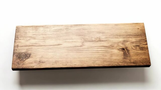 A single rectangular rustic wooden plank featuring natural grain patterns, knots, and warm tones, placed on a clean white background