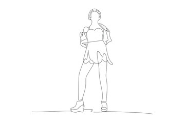 One single line drawing of beautiful fashion models with unique clothes. Fashion model minimalist concept. Fashion trendy minimalist concept. Simple line for fashion.