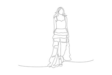 One single line drawing of beautiful fashion woman with nice clothes. Fashion model minimalist concept. Fashion trendy minimalist concept. Simple line for fashion.