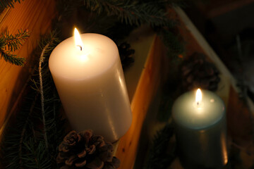Saint Joseph church. Advent candles lit. Chedde. France.