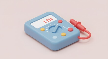 3D Render of a Cute Blue Multimeter Showing 101 Measurement, Digital Device Illustration, Technology Concept