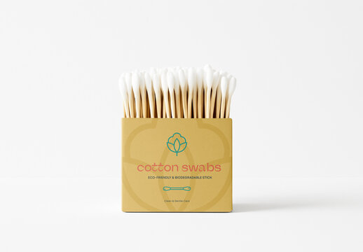 Cotton Swab Box Mockup &ndash; Minimal Eco Packaging Display for Clean Skincare, Hygiene, and Organic Product Branding