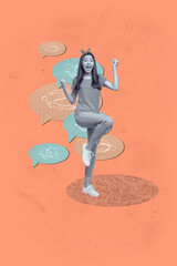 Artwork 3d poster art collage of happy girl guy stand bubble communication chatterbox speech...