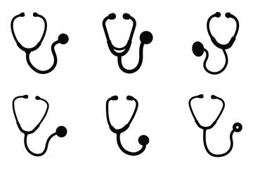 Stethoscope silhouette vector set, Medical stethoscope icon design