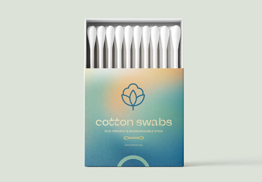 Cotton Swab Box Mockup &ndash; Eco-Friendly Packaging Design with Vertical Layout for Hygiene Product Branding Presentations
