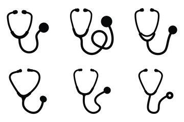 Stethoscope silhouette vector set, Medical stethoscope icon design