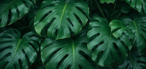 Lush Monstera Leaves Display Tropical Greenery Pattern