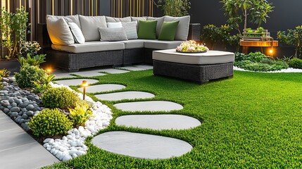 Exquisite outdoor living area featuring a stylish patio with a cozy seating area