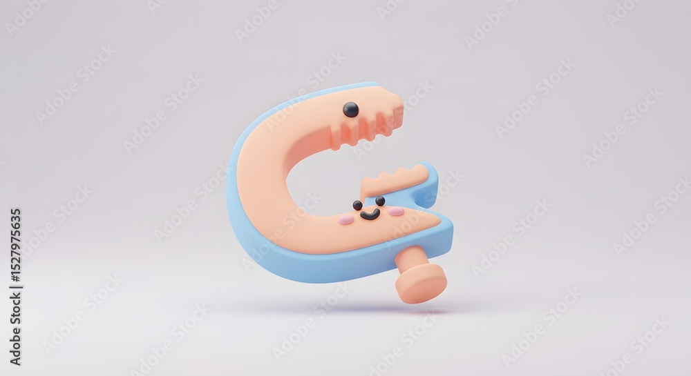 Poster adorable 3d render of a playful cartoon clamp design with a unique character