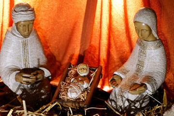 Saint Pierre church.  Nativity scene in a church. Nativity of Jesus or birth of Christ.  Chalon sur...