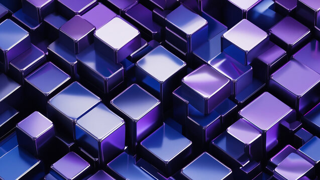 A detailed close up of a purple and blue cube pattern with a metallic sheen and soft lighting