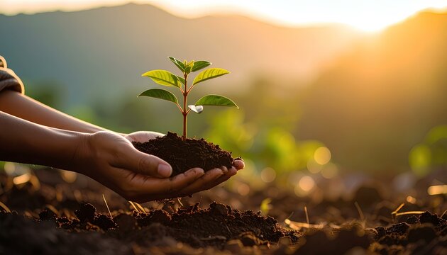 hands holding a young plant
