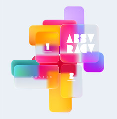 3D  squares and rectangles in glass morphism style. Transparent frame for text with geometric shapes.