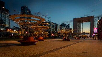 cityscape and architecture at night in la défense near to Paris on june the 1st 2025