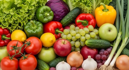 Assortment of Fresh Colorful Fruits and Vegetables
