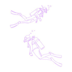 person scuba diving lineart illustration