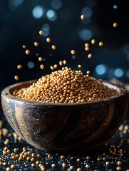 Wooden Bowl with Yellow Mustard Seeds