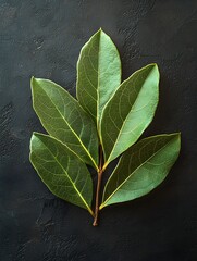 "Minimalist Green Leaf on Black Surface"