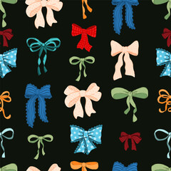 Vector colorful Bow knots, gift bows seamless pattern. Wedding, holiday, party, gift, present