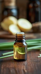 "Essential Oil Bottle on Wooden Table"