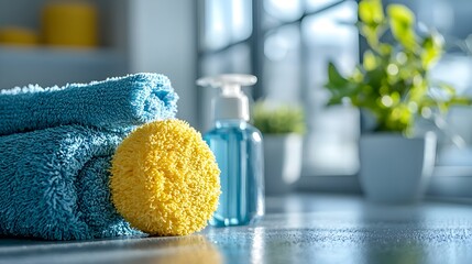 Colorful Blue and Yellow Towels on Counter