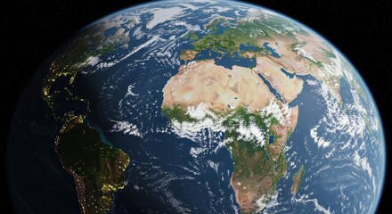 Fototapeta premium Earth from space, showing Africa, Europe, South America, and the atmosphere