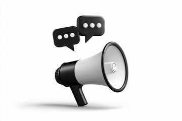 Loudspeaker communication with speech bubbles for announcement and broadcasting over a plain backdrop.