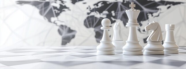 Golden chess king on board with global network and world map, business strategy concept

